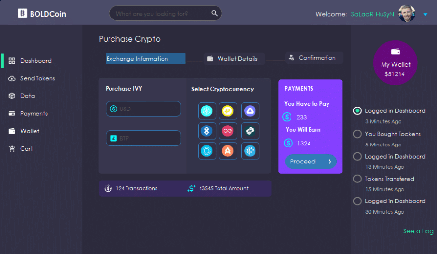 Crypto UI dashboard design