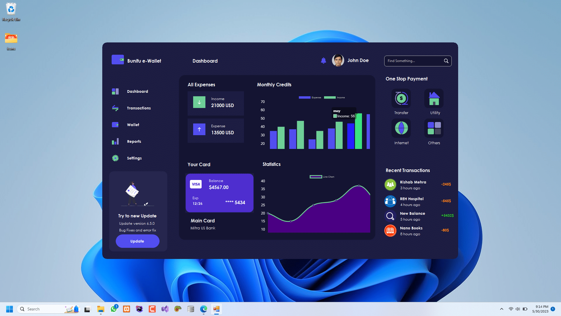 Designing an Exceptional Dark-Themed E-Wallet Dashboard with Bunifu Framework in C# and VB.NET